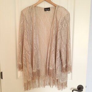 Vintage Onyx Nite Open Front Cardigan with Fringe Gold Size 18